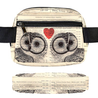 ♥OWL LOVERS ANTIQUE BOOK PAGE BELT BAG